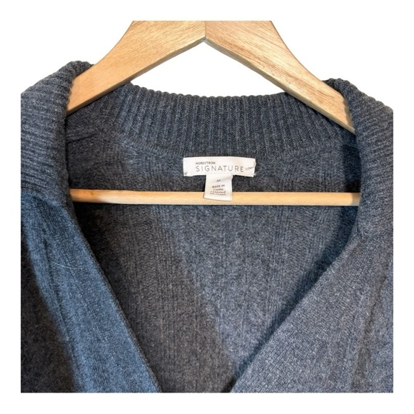 Nordstrom Signature Cable Knit Wool/Cashmere Cardigan in Charcoal NWT - Picture 2 of 6